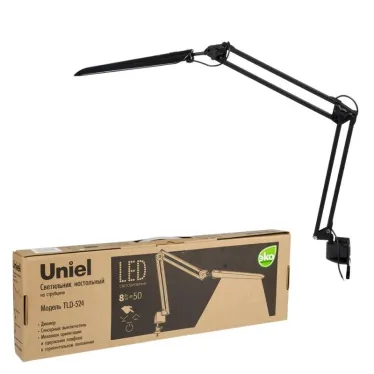 TLD-524 Black/8W/Светильник настольный на струбцине/LED/500Lm/4500K/Dimmer/Цвет-черный
