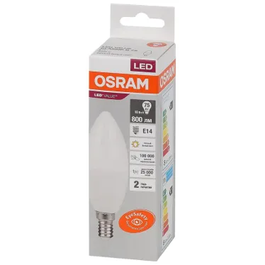 Лампа светодиодная LED 10 Вт E14 3000К 800Лм свеча 220 В (замена 75Вт) OSRAM