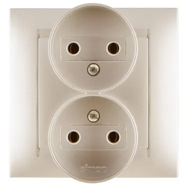 15 Розетка двойная скрытая без заземления 2х2Р 16А 250В винтовые зажимы шампань