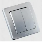 Выключатель двухклавишный скрытый серебро 16А