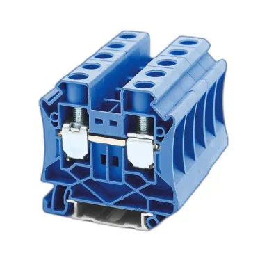 Клемма проходная, винтовой зажим, 2 точки подключения, 16 кв.мм, синяя