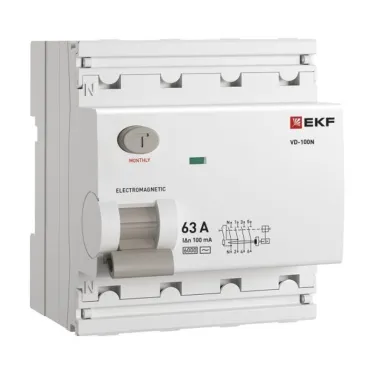 Выключатель дифференциального тока ВД-100N 4P 63А 100мА тип AC эл-мех 6кА PROXIMA