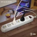 Сетевой фильтр (белый) с заземл, 3x0,75мм2, с выкл, 6гн, 3м USF-6es-3 м-W-BOX