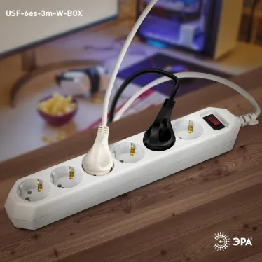 Сетевой фильтр (белый) с заземл, 3x0,75мм2, с выкл, 6гн, 3м USF-6es-3 м-W-BOX