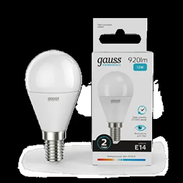 Лампа светодиодная LED 12 Вт 920 лм 4100К шар P45 нейтральный E14 AC 220В Elementary Gauss