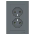 Розетка ATLASDESIGN двойная без заземления 16А в сборе грифель