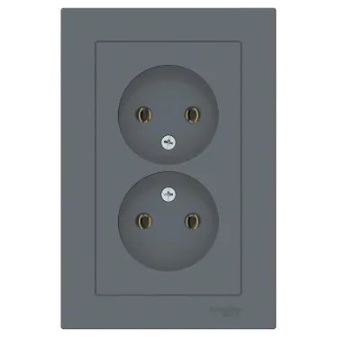 Розетка ATLASDESIGN двойная без заземления 16А в сборе грифель