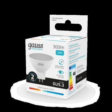 Лампа светодиодная LED 3.5 Вт 300 лм 4100К софит MR16 нейтральный GU5.3 AC 220В Elementary Gauss