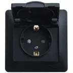 GLOSSA Розетка с заземлением со шторками с крышкой IP20 антрацит в сборе