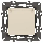 Розетка 2P+E Schuko со шторками с крышкой, 16А-250В, Эра Elegance, сл.кость, 14-2103-02