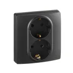 ETIKA Розетка двойная с заземлением со шторками антрацит автоматические зажимы