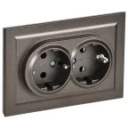 BRITE Розетка двойная с заземлением без защитных шторок 16А в сборе РС12-3-БрТБ темная бронза