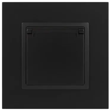 Розетка 2P+E Schuko со шторками с крышкой, 16А-250В, Эра Elegance, антрацит, 14-2103-05