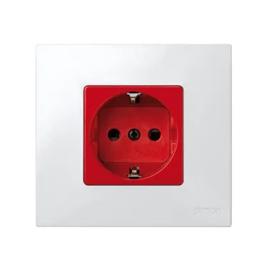 Розетка 2P+E Schuko со шторками, безвинтовой зажим, 16А 250В, S27, красный