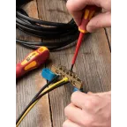 Шина 0 N 8х12мм 6 отверстий латунь 2 синих угловых изолятора PROxima