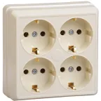 ОКТАВА Розетка 4 поста с заземлением 16А наружная кремовая
