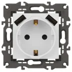 Розетка 2P+E 16A-250В, штор. с 2xUSB 5В-3А, Эра Elegance, белый 14-4109-01