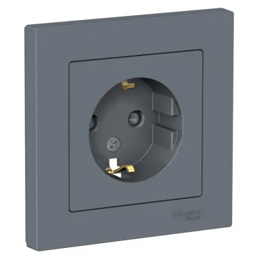 Розетка ATLASDESIGN с заземлением со шторками 16А в сборе грифель