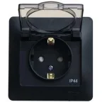 GLOSSA Розетка с заземлением со шторками с крышкой IP44 антрацит в сборе