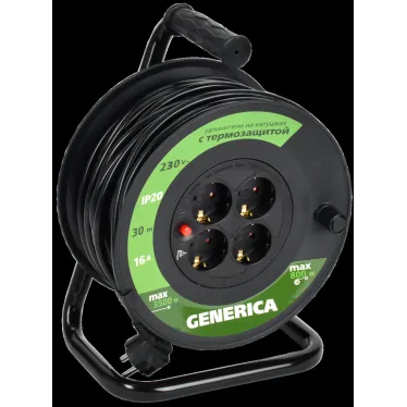 Катушка УК30 с т/з 4 места 2P+PE/30м 3х1,5мм2 | WKP20-16-04-30-G | GENERICA