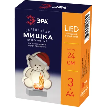 Новогодний декоративный светильник Мишка  EGNDS-07   холодный белый диодов , h 24 см, 3*АА, IP20 | Б0051931 | ЭРА