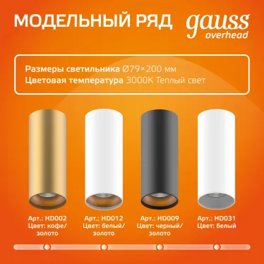 Светильник светодиодный накладной HD029 12W (черный/черный) 3000K 79x200мм | HD029 | Gauss