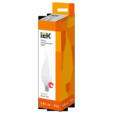 Лампа светодиодная LED 5Вт Е14 220В 3000К CB35 свеча на ветру | LLE-CB35-5-230-30-E14 | IEK