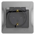 GLOSSA Розетка с заземлением со шторками с крышкой алюминий в сборе IP44