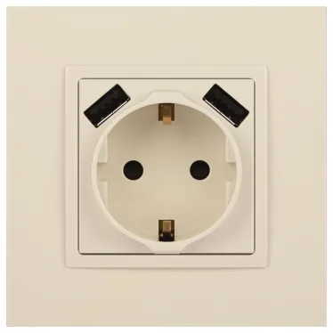 Розетка 2P+E 16A-250В, штор. с 2xUSB 5В-3А, Эра Elegance, слоновая кость 14-4109-02