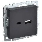 BRITE Розетка USB A+C 18Вт РЮ11-1-БрЧ черный