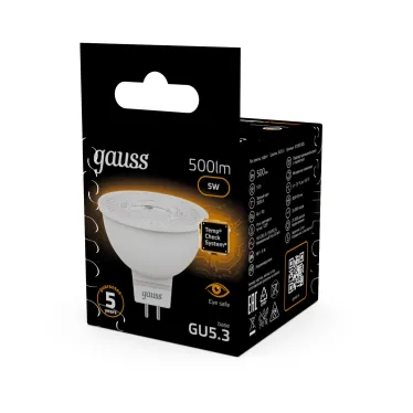 Лампа светодиодная LED 5Вт GU5.3 220В 3000К MR16 | 101505105 | Gauss