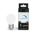 Лампа светодиодная Шар 7W 590lm 6500К E27 диммируемая | 105102307-D | Gauss