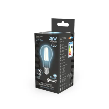 Лампа светодиодная Filament А70 26W 2700lm 4100К Е27 LED 1/10/40 | 102902226 | Gauss