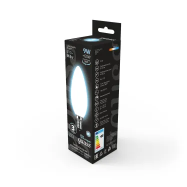 Лампа светодиодная Filament Свеча 9W 610lm 4100К Е14 milky LED 1/10/50 | 103201209 | Gauss