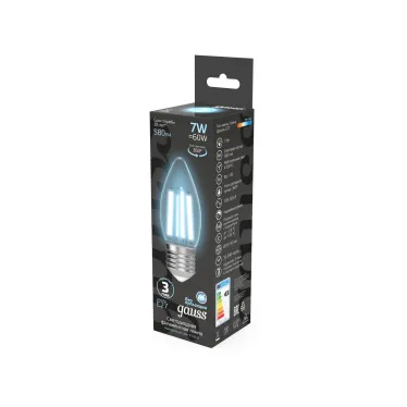 Лампа светодиодная Filament Свеча 7W 580lm 4100К Е27 LED 1/10/50 | 103802207 | Gauss
