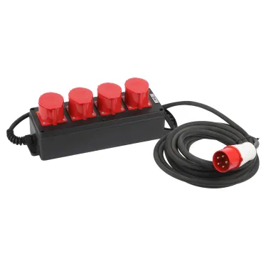 Удлинитель силовой IND380-U-4e-5x4-20m-IP44 на 380В на каучуковой колодке 4 розетки 4xCEE 5P 20м КГ 5х2,5 32A IP44 | Б0057320 | ЭРА