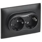 SKANDY Розетка 2-местная с заземлением без защитных шторок 16А в сборе SK-R08Bl черный IEK