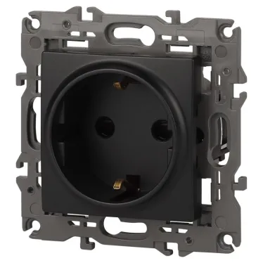 Розетка 2P+E Schuko, 16А-250В, Эра Elegance, антрацит, 14-2101-05
