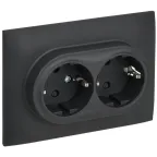 SKANDY Розетка 2-местная с заземлением с защитными шторками 16А в сборе SK-R07G графит IEK