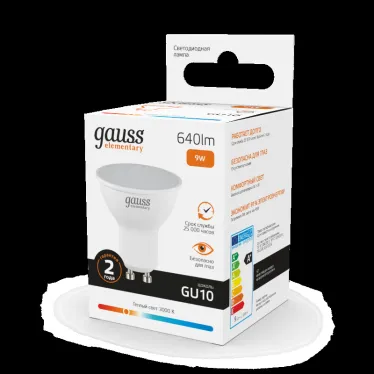 Лампа светодиодная LED 9 Вт 640 лм 3000К софит MR16 теплый GU10 AC 220В Elementary Gauss