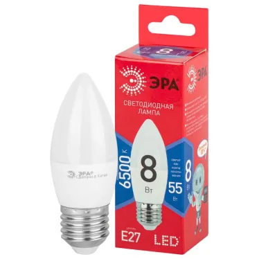 Лампа светодиодная LED B35-8W-865-E27 R (диод, свеча, 8Вт, хол, E27) (10/100/3500)