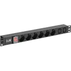 Блок распределения питания PDU 6 розеток нем ст + 2 С13 LED 1U вх С14 алюмин