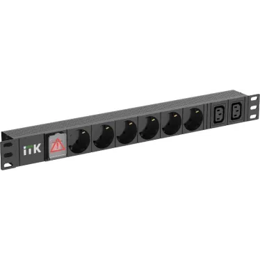 Блок распределения питания PDU 6 розеток нем ст + 2 С13 LED 1U вх С14 алюмин