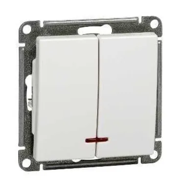 W59 Выключатель двухклавишный с подсв. 10АХ, механизм, белый