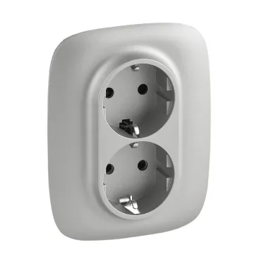 Valena ALLURE Розетка силовая двойная 2х2К+З 16А 250В с лицевой панелью со шторками безвинтовые зажимы алюминий