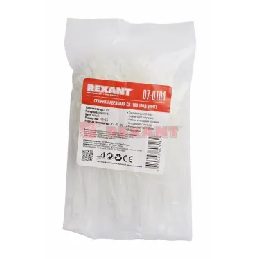 Хомут-стяжкa нейлоновая под винт 100x3,6 мм, белая, упаковка 100 шт, REXANT