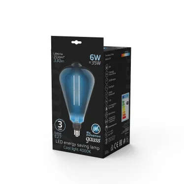 Лампа светодиодная LED Vintage Filament Straight ST164 6W E27 164*297mm Gray 330lm 4000K 1/6 | 157802205 | Gauss