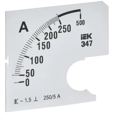 Шкала сменная для амперметра Э47 250/5А класс точности 1,5 72х72мм