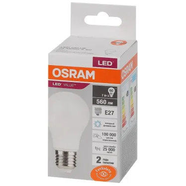 Лампа светодиодная LED 7 Вт E27 6500К 560Лм груша 220 В (замена 60Вт) OSRAM