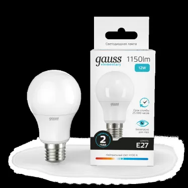 Лампа светодиодная LED 12 Вт 1150 лм 4100К А60 груша нейтральный E27 AC 220В Elementary Gauss